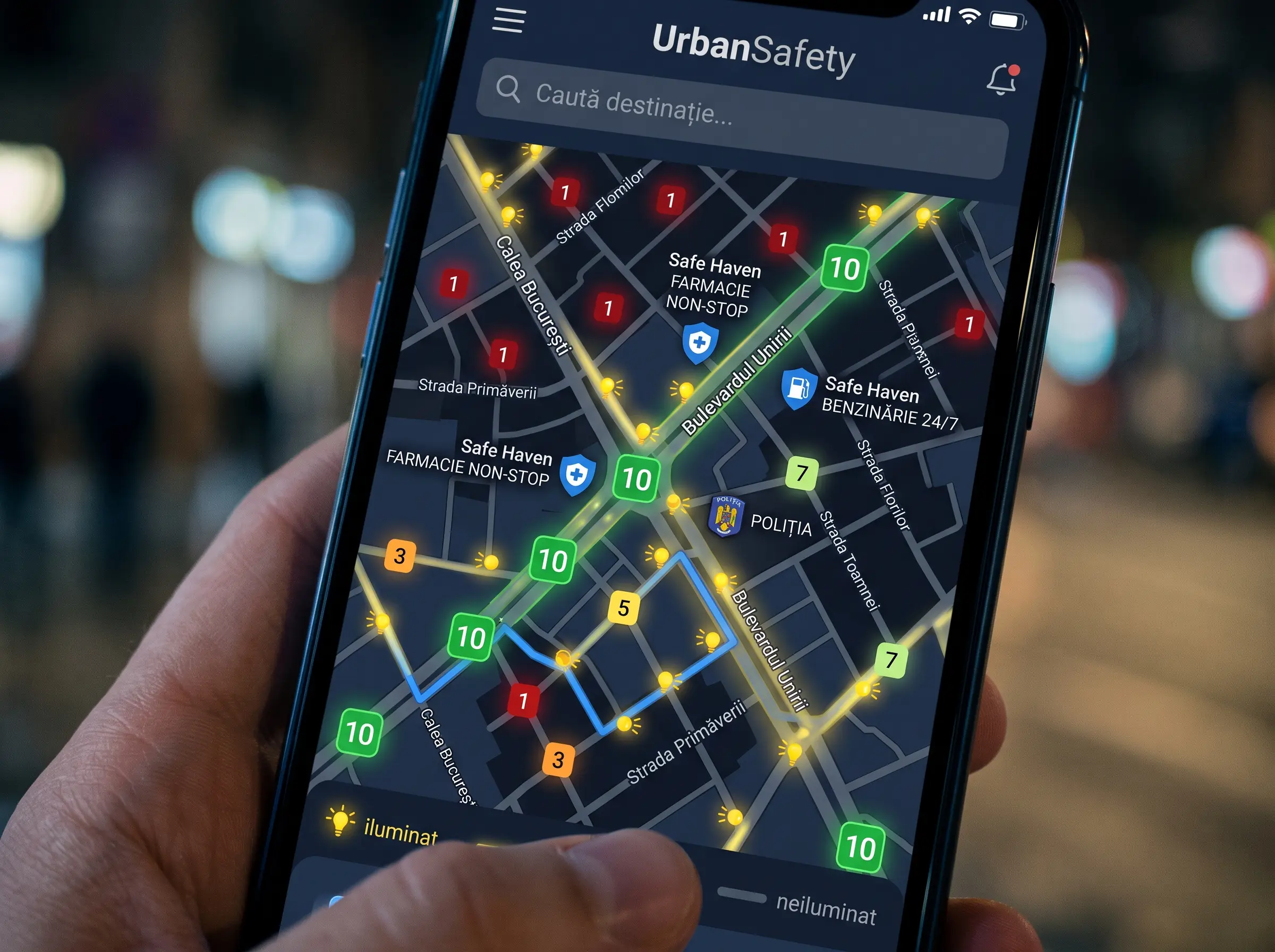 Person navigating city safely with phone